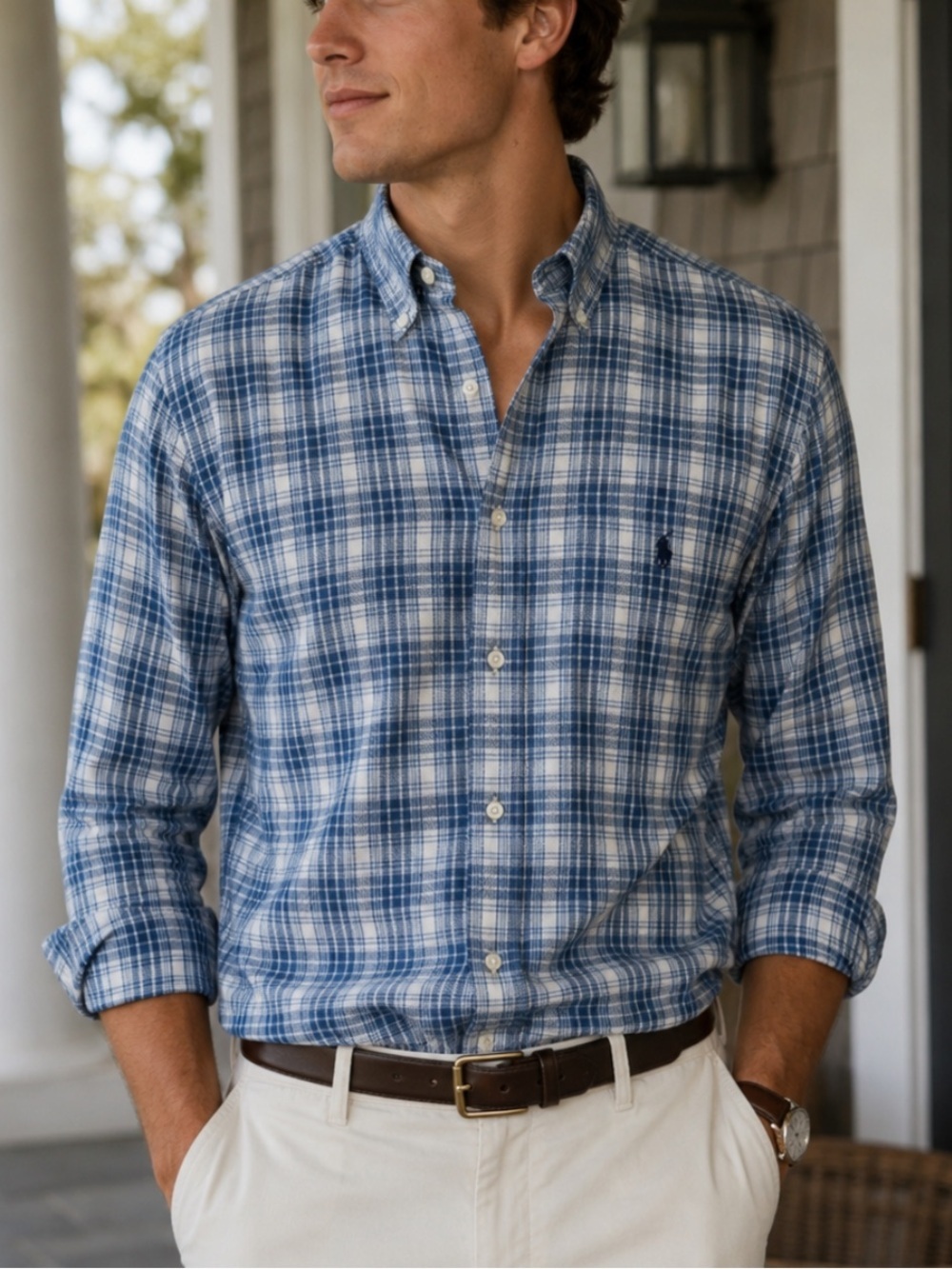 Ralph Lauren Indigo Oxford Blue Plaid Button Down Shirt Size Small 54654